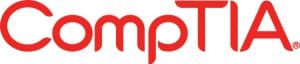 Logo von CompTIA in fetten, leuchtend roten Buchstaben auf weißem Hintergrund. Das „Comp“ ist mit einem kleinen „o“ und einer deutlichen, verspielten Schriftart stilisiert, während „TIA“ groß geschrieben ist und eine ernstere, geradlinigere Schriftart hat.