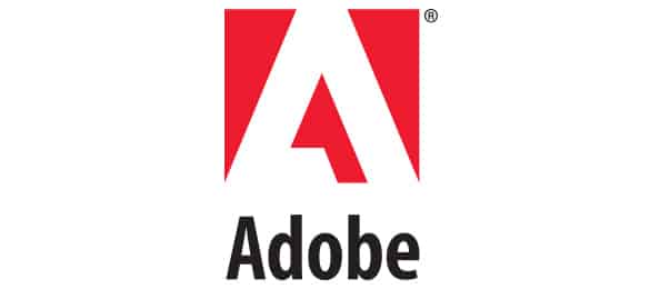 Das Bild zeigt das Adobe-Logo, das aus einem fettgedruckten, roten, stilisierten Buchstaben „A“ in einem roten Quadrat über dem in Schwarz geschriebenen Wort „Adobe“ besteht.