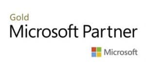 Bild eines Logos mit dem Text „Gold Microsoft Partner“ in schwarzen Buchstaben. Unter dem Text befindet sich das Microsoft-Logo, bestehend aus vier farbigen Quadraten (rot, grün, blau und gelb), neben dem Wort „Microsoft“ in grauen Buchstaben.